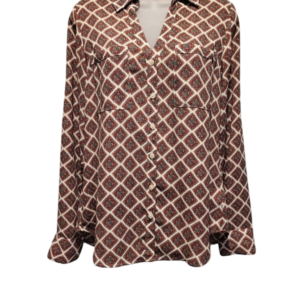Express Red and White Diamond Print Button-Down Shirt